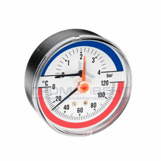 Термоманометр аксиальный WATTS F+R818 (TMAP) - 1/2" (D-80 мм, шкала 0-120 °C / 0-2,5 бар)