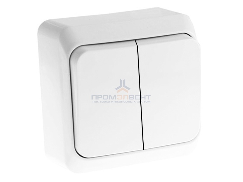 Выключатель двухклавишный с подсветкой Этюд белый [уп 25 шт]